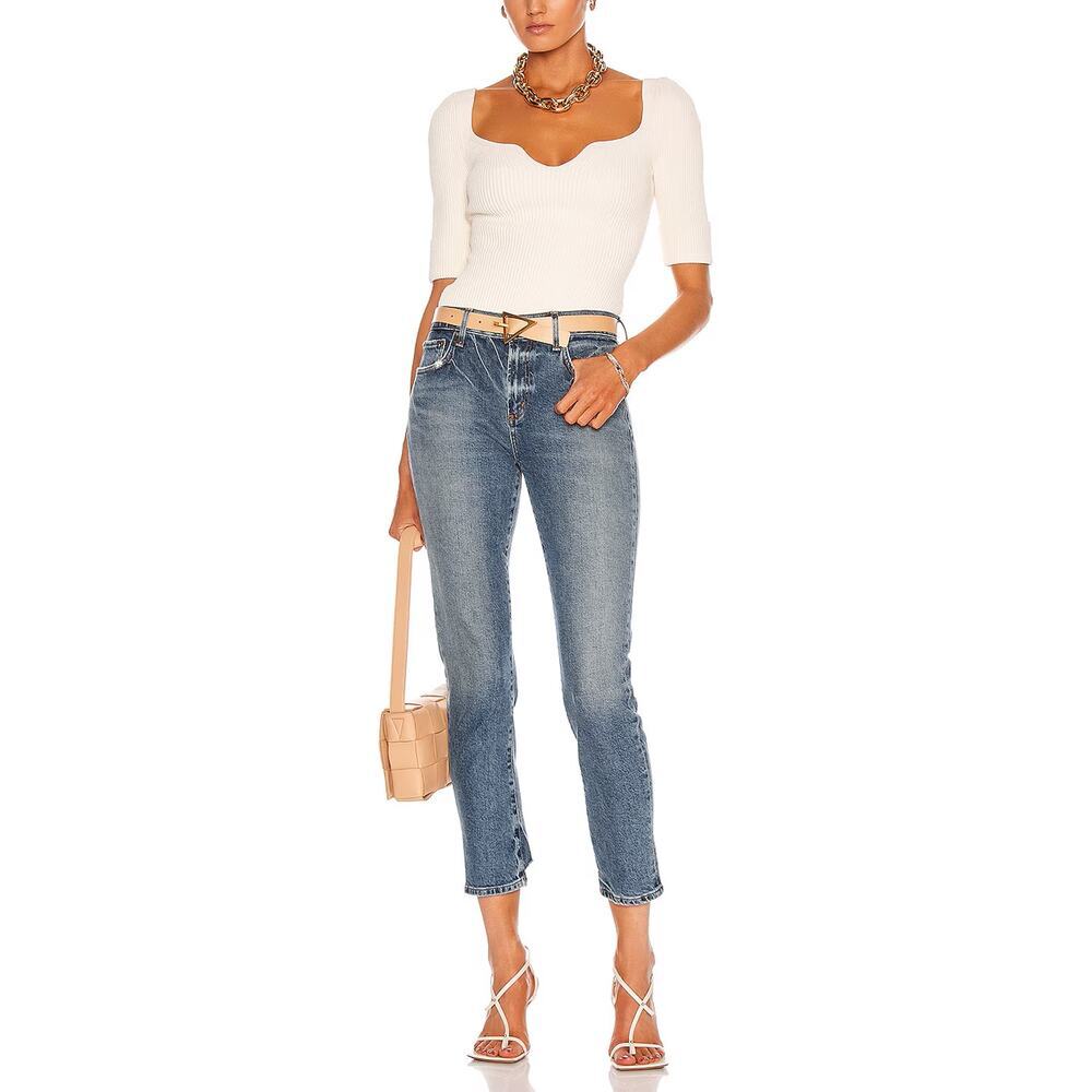 Agolde Toni Mid Rise Straight Jeans Landmark Distressed Ankle 30 Measures 33